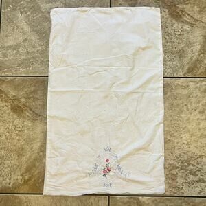 Vintage Embroidered Pillowcase Red Roses Blue Swirls Floral Elegant Home Decor